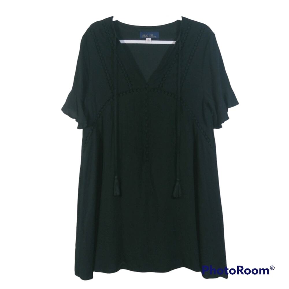 Blue Rain Black Bohemian Tassel Tie Dress S